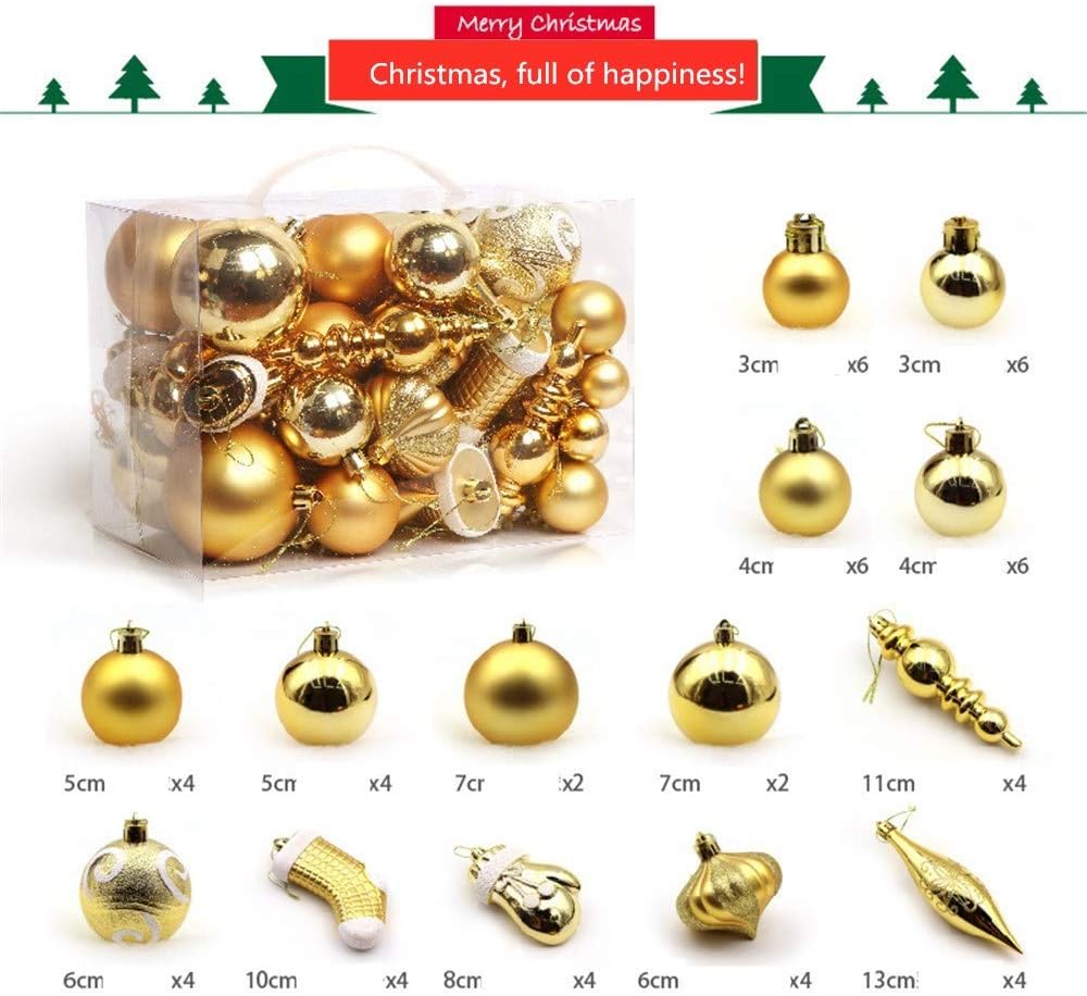 LQW Christmas Baubles Ornaments Set 2.4Inch/6cm, 60Pcs Theme Painting & Glittering Christmas Baubles In Red and White, Plastic Shatterproof Christmas Balls for Christmas Tree Pendants (D)