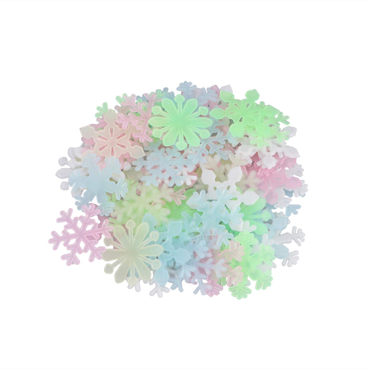 Amosfun 50pcs Glow in The Dark Snowflake Wall Sticker Luminous Fluorescent Christmas Window Clings Xmas Holiday Christmas Wall Decals Window Decorations (Assorted Color)