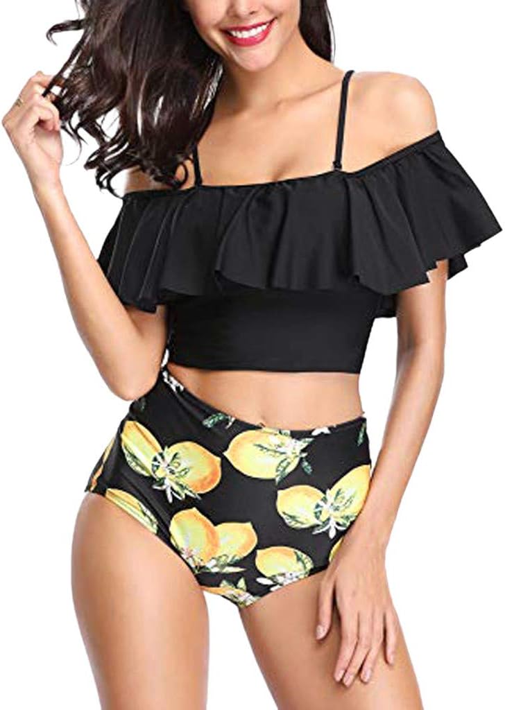 WOCACHI Women Swimsuit Set Vintage Halter Bikinis Polka Dot High Waisted Underwire Bathing Suits