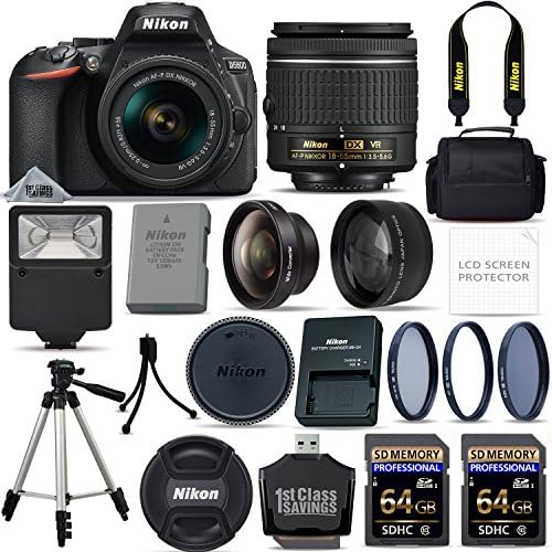 Nikon D5600 Digital SLR Camera AF-P 18-55mm VR Lens Kit - Black + 128GB SD Memory Card + Flash + 3 Piece Filter Kit + Tripod + Full Accessory Bundle