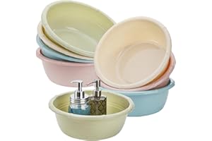 Peohud 8 Pack Round Plastic Wash Basin, 5 Quart Multipurpose Wash Tubs, Stackable Camping Dish Pan, Vegetable Fruit Wash Pan 