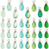 PH PandaHall 96pcs Green Teardrop Charms 8 Colors Transparent Glass Crystal Pendants, 18mm Crystal Dangle Charms Wire Wrapped Water Drop Charm for Necklace Bracelet Earring Jewelry Making