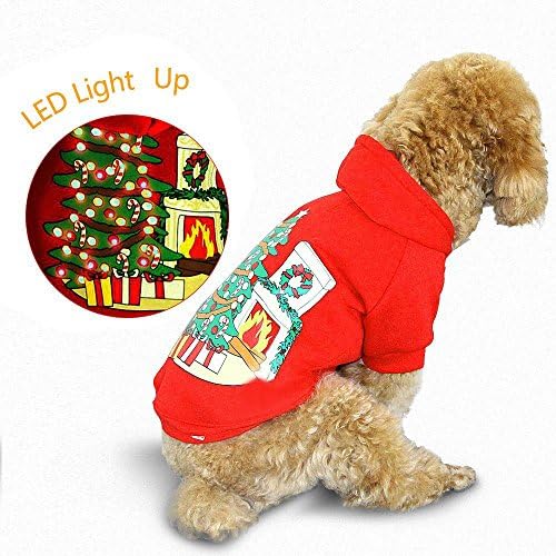 royalwise LED Puppy Christmas Costume Clothes Light Up Holiday Pet Dog Hoodie Small Dog Shirt (S, Red)