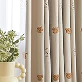 Cartoon Blackout Curtains for Kids Nursery Room Cute Animals Embroidered Room Darkening Heavy Grommet Window Curtain Drape for Bedroom Living Room 1 Panel Beige W52 x L84 Inch