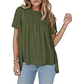 Cicy Bell Women Summer Babydoll Tops Pleated Short Sleeve Crew Neck Peplum Blouse Casual Loose Fit T Shirts