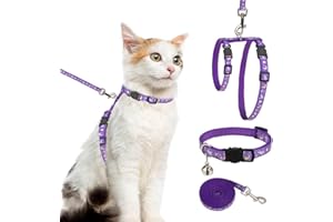 PAWCHIE Cat Harness with Leash and Collar Set - Escape Proof Adjustable H-shped Cat Harness with Star and Moon Pattern Glow in The Dark for Kitty Outdoor Walking