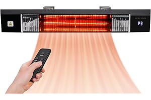 Sungdogin Infrared Electric Patio Heater, 1500W Wall Mounted Heater with Remote Control, Waterproof Outdoor Heater for Backyard, Garage with 3 Heating Modes, 24H Timer, Overheat Protection, Black