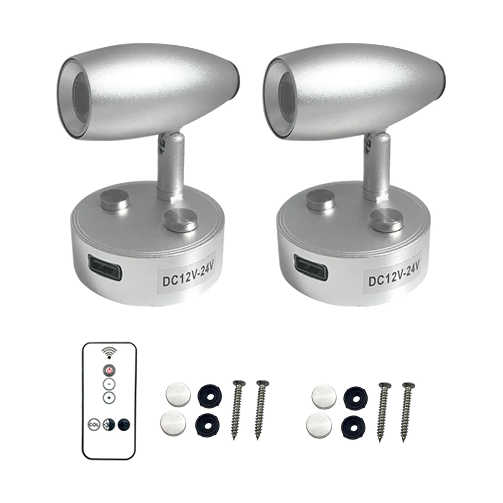 LED Spot Reading Light with USB, 12-24V DC Wall Spot Light, Bedside Lamp, Remote Control ON/OFF Switch Dimmable and Timer Interior Led Light for Caravan Motorhome Boat Camper Van RV (Silver 2PCS)