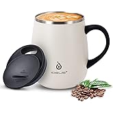 Ideus 16 oz (470 ml) Insulated Coffee Mug with Handle and Lid, Double Wall Stainless Steel Vacuum Thermal Coffee Mug, Travel Coffee Cup Thermal Cup for Home and Office (Snow Mountain White)