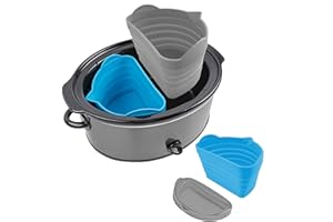 MOOMANGOO Slow Cooker Divider Liners fit Crock-Pot 6-7 Quart Oval Slow Cooker,3 in 1 Reusable & Leakproof Dishwasher Safe Cooking Liner for 6-7QT Crock Pot (blue+grey)
