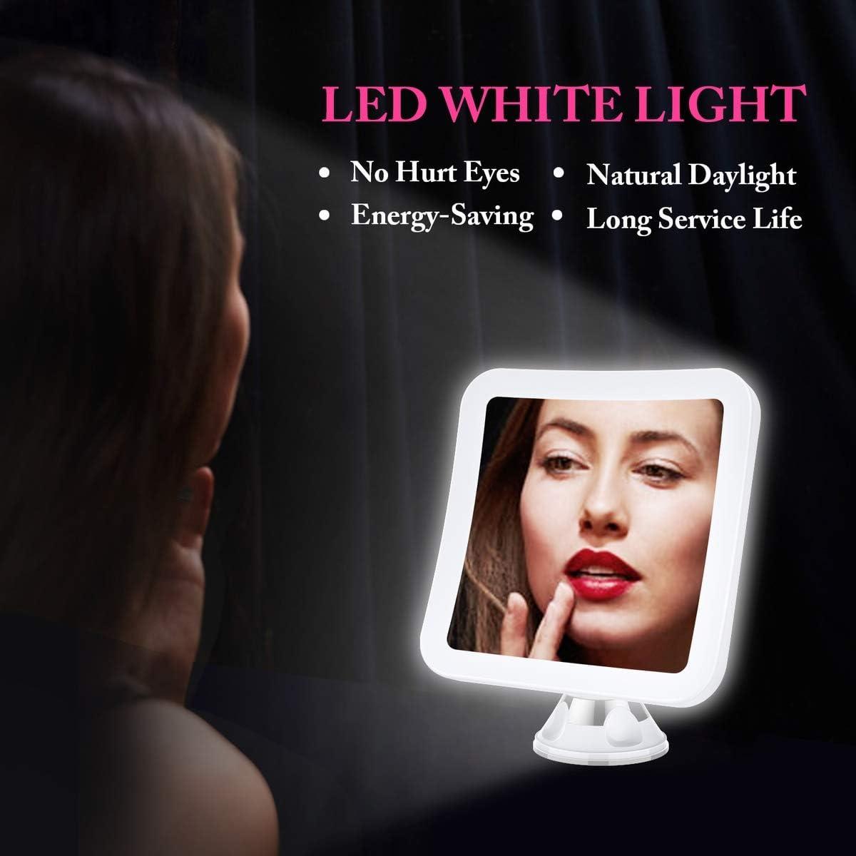 2020 Upgraded 10x Magnifying Lighted Makeup Mirror with Natural White LED Lights, 360°Swivel Portable Cordless Makeup Mirrors with Locking Suction Base for Home Bathroom Shower and Travel: Furniture & Decor