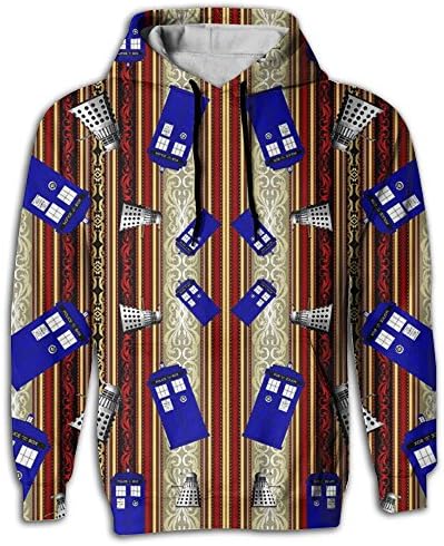 Men's Police Box Attack Red Gold Stripe Pullover Sweatshirt Hoodies Hooded Sweatshirt Pockets