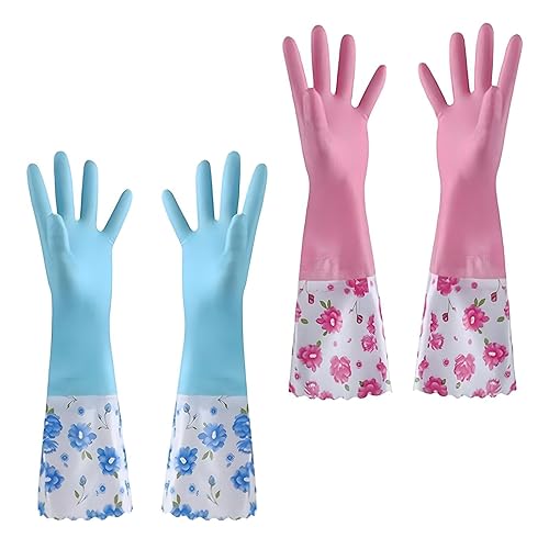 Durable Rubber Washing Gloves – Waterproof Household Cleaning Gloves with Long Cuffs, Reusable Dishwashing Gloves for Kitchen, Housework & Bathroom Use