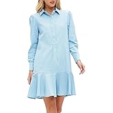 Wpeiusc Women Denim Shirt Dress Long Sleeve Ruffle Chambray Jean Mini Dress Button Down 2025 Casual Shift Dresses