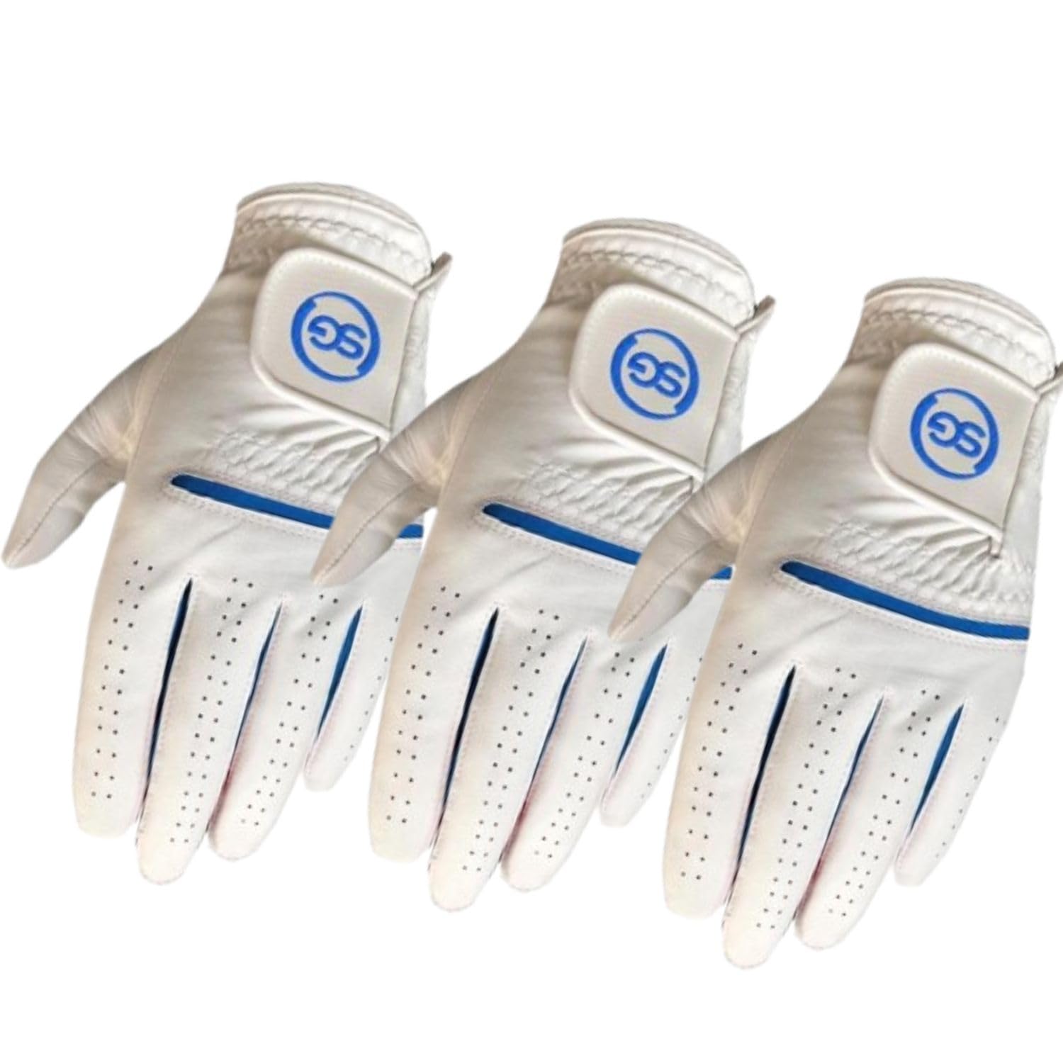Golf Gloves - Men All Weather Golf Gloves, Cabretta Leather Palm Patch & Thumb, Soft Feel Grip & Comfortable - Right Handed Golfer, for Beginners & Professionals - Pack of 3(Blue, M - L)