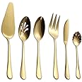 Berglander Stainless Steel Golden Titanium Plated Flatware Serving Set 6 Pieces, 5 Serving Pieces of 45 Pieces Flatware With 