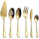 Berglander Stainless Steel Golden Titanium Plated Flatware Serving Set 6 Pieces, 5 Serving Pieces of 45 Pieces Flatware With