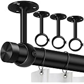 TOKPLNU Curtain Rod Brackets, Ceiling Heavy Duty Holders, Black 4 Pack Hooks Hangers for 1 1/4-Inch Drape Poles