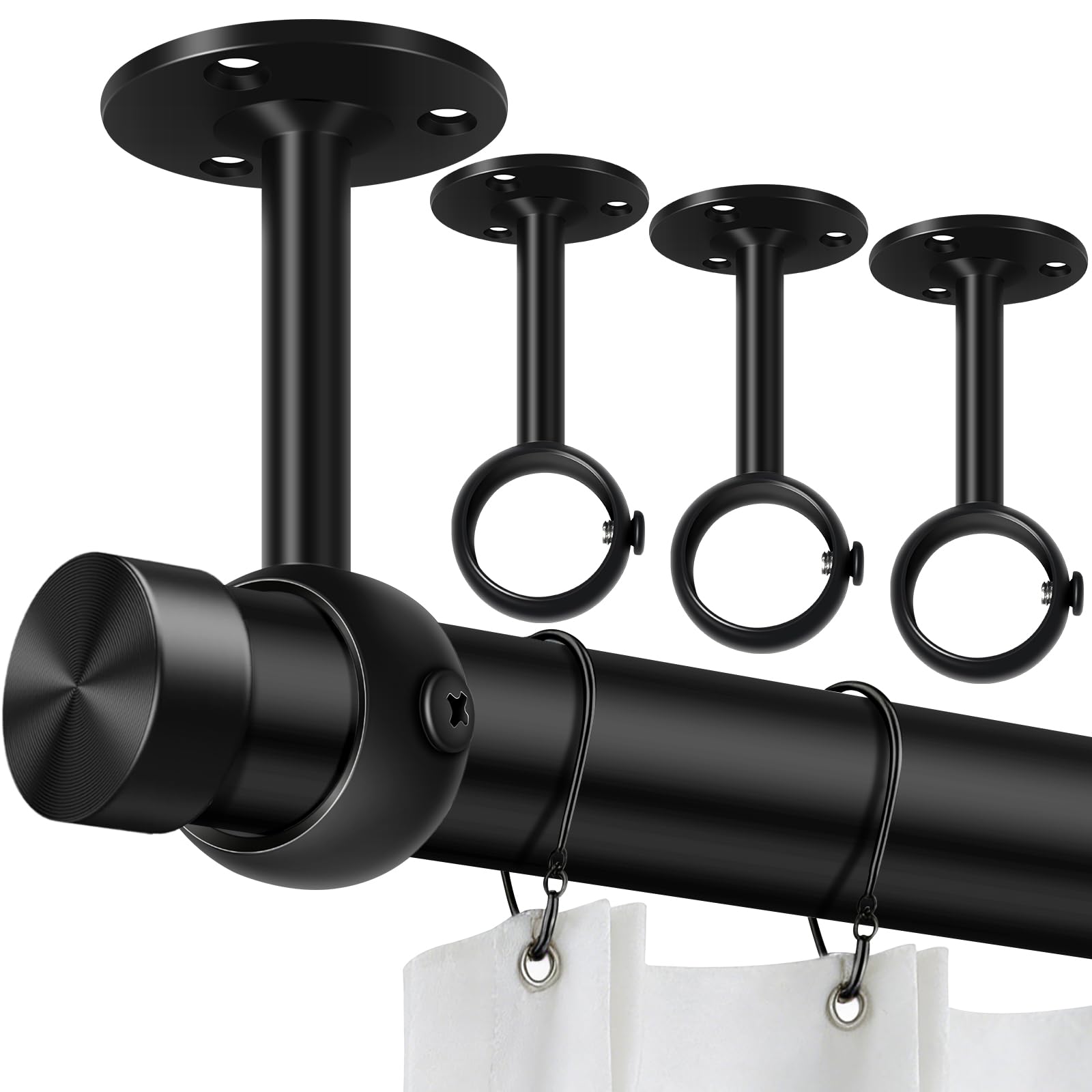 Photo 1 of TOKPLNU Curtain Rod Brackets, Ceiling Heavy Duty Holders, Black 4 Pack Hooks Hangers for 1 1/4-Inch Drape Poles