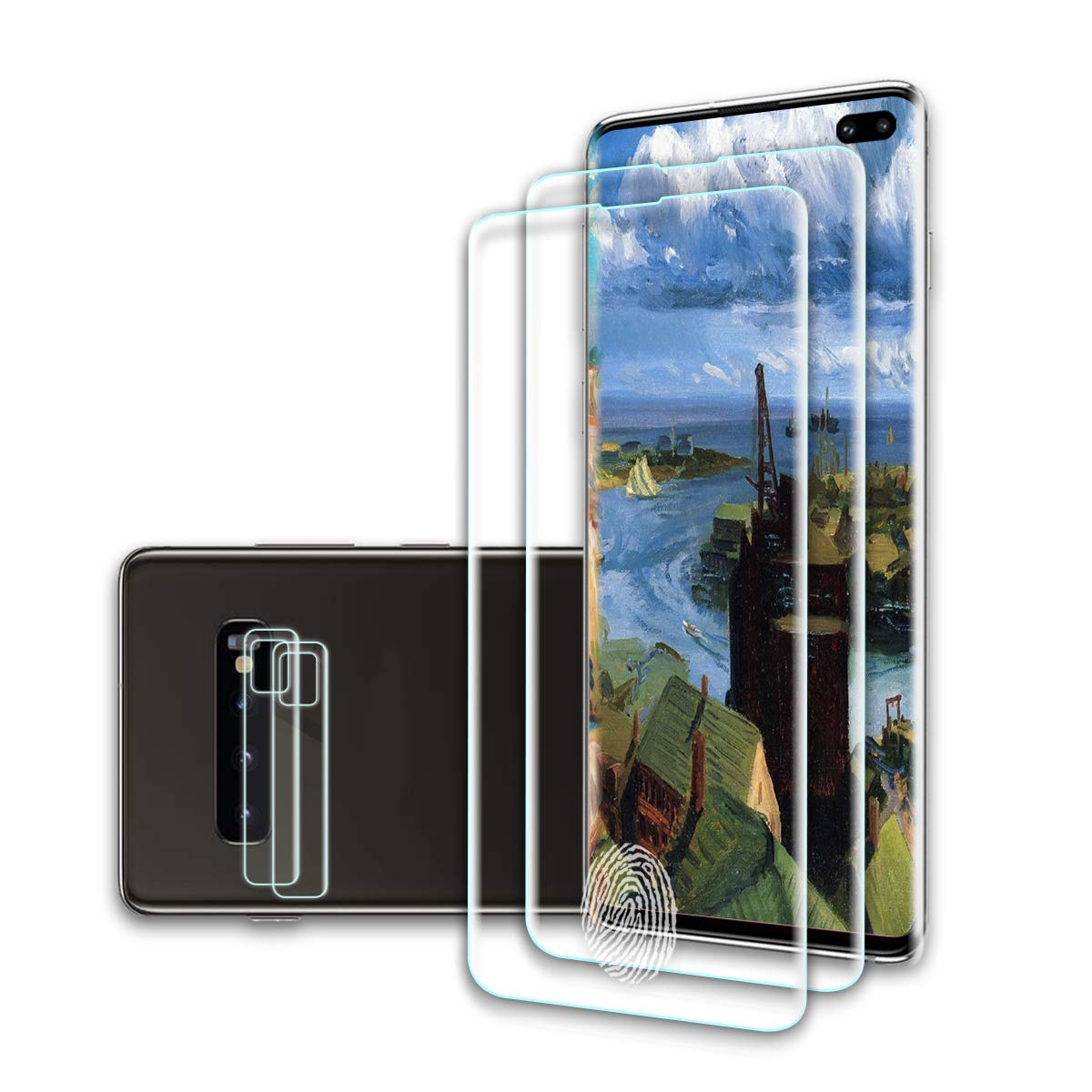 Roclot Galaxy S10 Plus Screen Protector with Camera Lens Protector, [2+2 Pack] Premium Tempered Glass film for Samsung Galaxy S10 Plus, Anti Shatter, Bubble Free, Compatible with fingerprint sensor