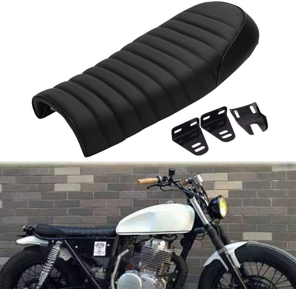 Amazon Com Motorcycle Cafe Racer Seat Universal Flat Brat Vintage Saddle Seat For Cb Yamaha Xj Black Automotive