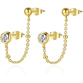 CHIC & ARTSY 925 Sterling Silver Bar,CZ,Ball,Chain Stud Earrings Created Opal,Moonstone,Turquoise Chain Earrings for Women