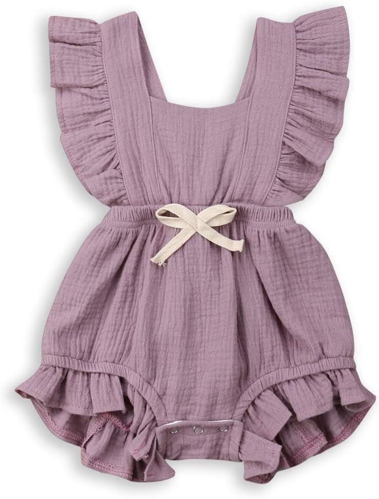 Toddler Baby Girl Clothes Onesie Romper Ruffle Long Sleeve One Piece Jumpsuit with Bow 0-24 Months