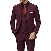 YND Men's 3 Piece Suit Set with Tie, 2 Button Slim Fit Solid Blazer Jacket Vest Pants, Business Wedding Party Suits for Men