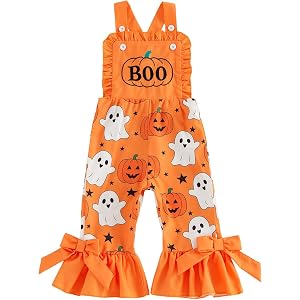 Toddler Baby Girl Halloween Outfit Pumpkin Corduroy Bell Bottoms Overalls | My First Halloween Baby Girl Outfit, Baby Hallowe