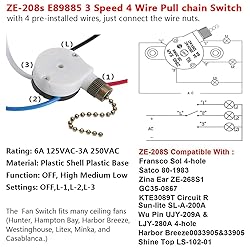 Ceiling Fan Switch Zing Ear ZE-208s E89885 3 Speed