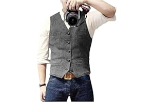 Ceehuteey Mens Suit Vest Waistcoat Tweed Retro V Neck Wool Herringbone for Prom