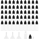 Bcautay 50Pcs Plastic Thin Tip Dropper Bottles 15ml/0.5oz 3 Funnel (Black) | Small Empty Squeeze Dropper Bottles Refillable with Cap and Plug for Oil Liquid Storage