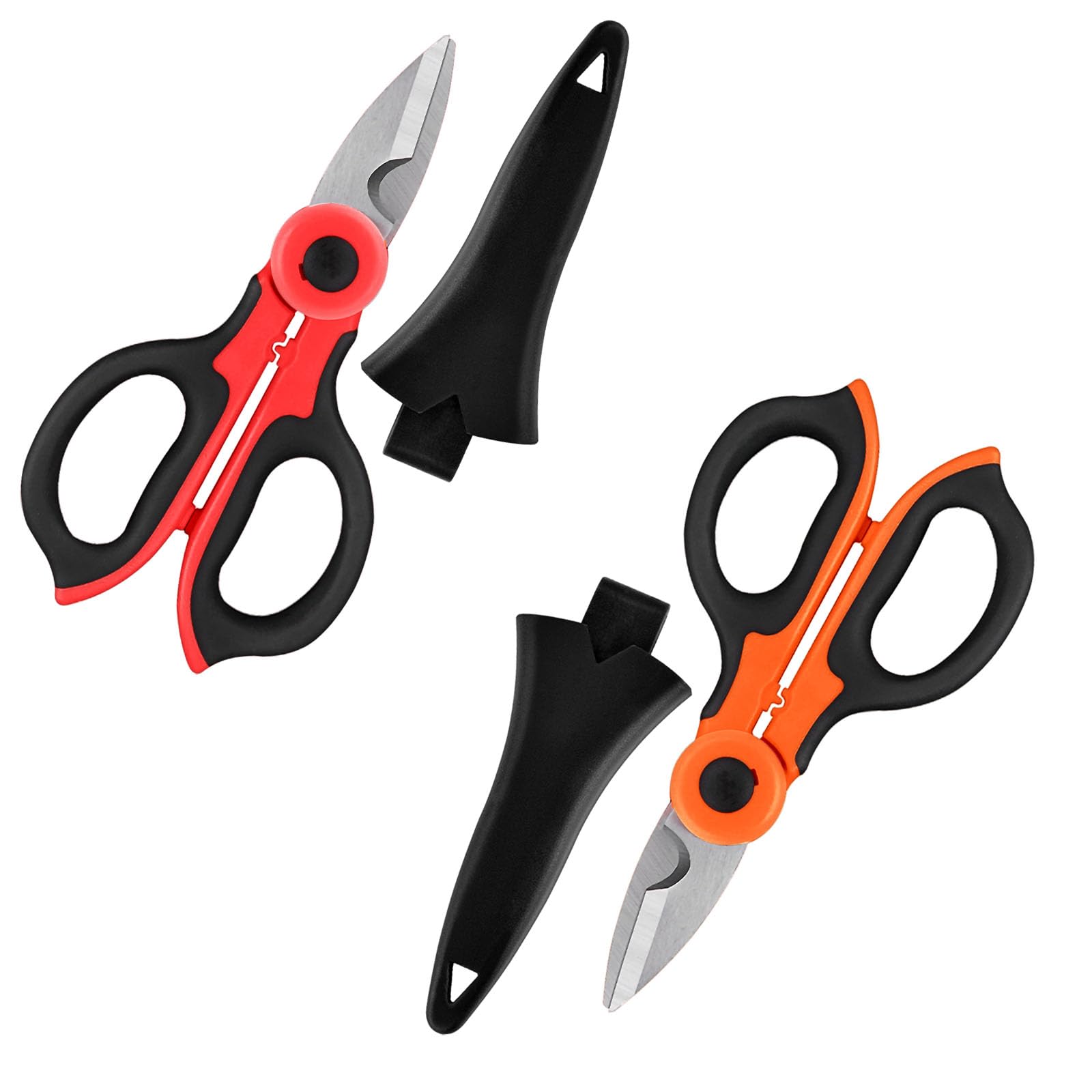 2 x Professional Electrician's Scissors, Carbon Steel Scissors, Household Scissors, Stripping Tools for Fabrics, Paper and Cables, Includes Scissor Case