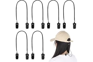 Xthrotsenk 6 Pieces Hat Wind Strap Clips Cap Retainer Removable Chin Cord Elastic Hats Clip Anti-Lost and Anti-Wind Hat Cords for Golfing Fishing Boating Hiking (Black)