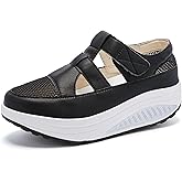 Women's Mesh Hollow Out Wedge Loafers with Adjustable Hook Loop Comfort Arch Support Round Toe Breathable Lightweight Chunky Platform Roman Walking Sandals for Outdoor Work Office