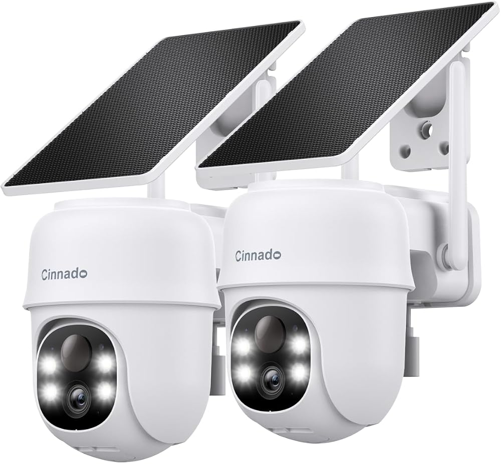 Cinnado 2K Solar CCTV System 2-Pack Outdoor Wireless AI Detection Siren 360 PTZ
