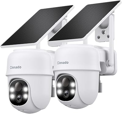 Cinnado 2K Solar CCTV System 2-Pack Outdoor Wireless AI Detection Siren 360 PTZ