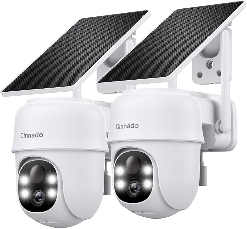 Cinnado 2K Solar CCTV System 2-Pack Outdoor Wireless AI Detection Siren 360 PTZ