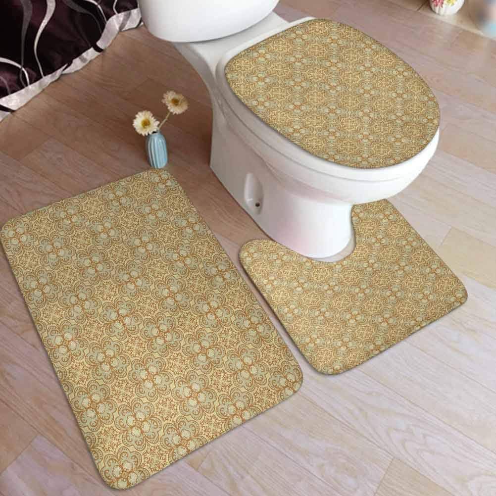 Amazon Com Beige Bath Rug Set 3 Piece Mosaic Linked Big Macro Floral Damask Patterns Vintage Style Bohemian Art Print Bath Rug 3 Piece Soft Velvet Bathroom Rugs Set Home Kitchen