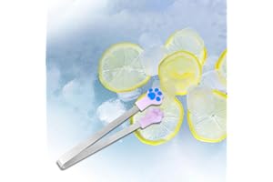 5.5-Inch Cat Paw Mini Ice Tongs, 1PCS Purple Silicone Head Anti Slip Tong, Stainless Steel Multi-Purpose Food Clip, Used for 