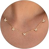 VRIUA Necklaces for Women - 14K Gold/Silver Plated Dainty Chain Necklace with Five Charms: Diamond, Bow, Snowflake, Cross, Flower, Clover, Butterfly, Heart, Star of David, and Star Trendy Jewelry