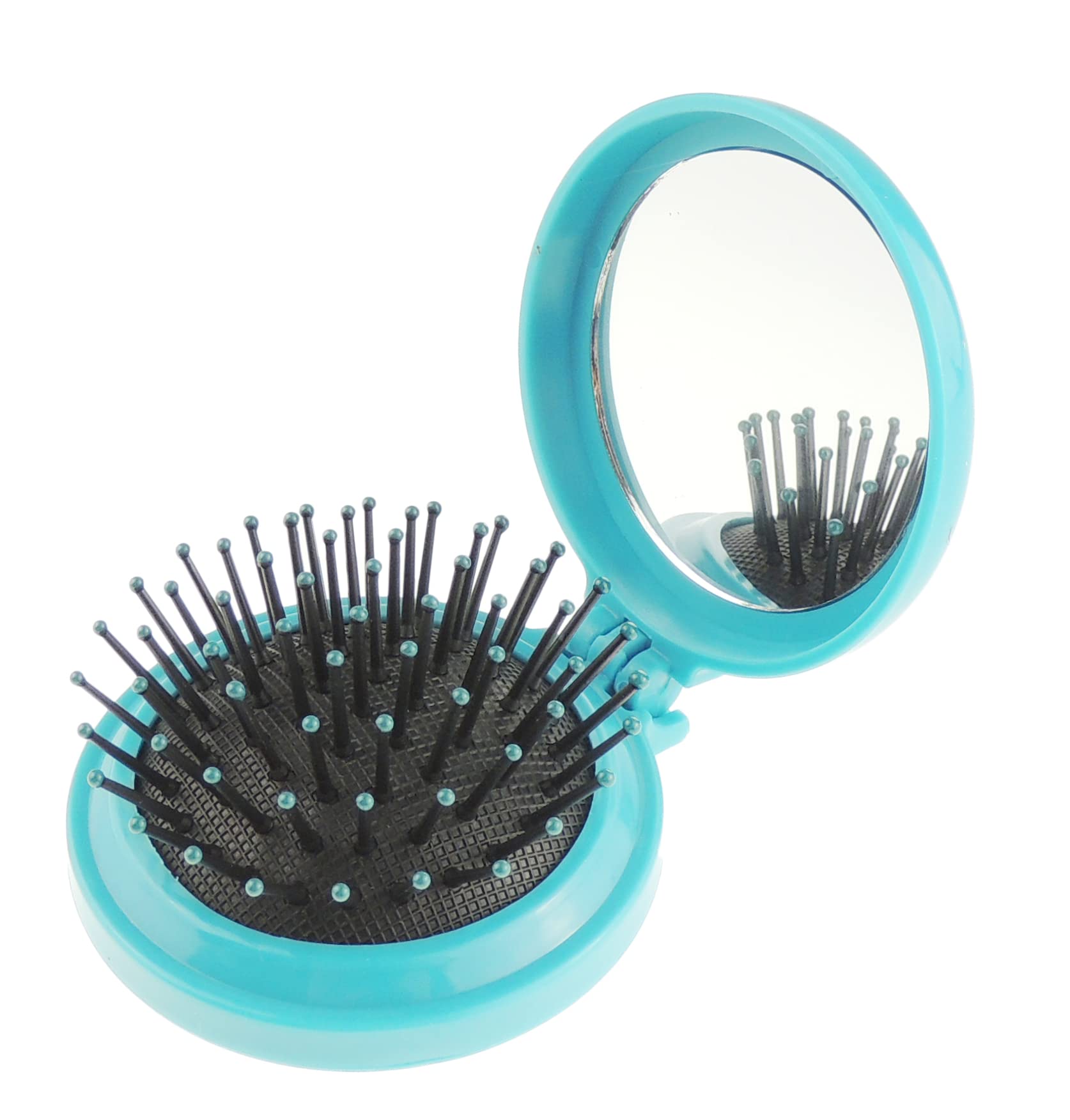 Glamour Girlz Womens Mens Girls Handbag Purse Pocket Car Travel Round Mini Compact Folding Collapsable Small Wet Dry Long Short Curly Detangling Hair Brush Comb Hairbursh Makeup Mirror …(Turquoise) — image 1