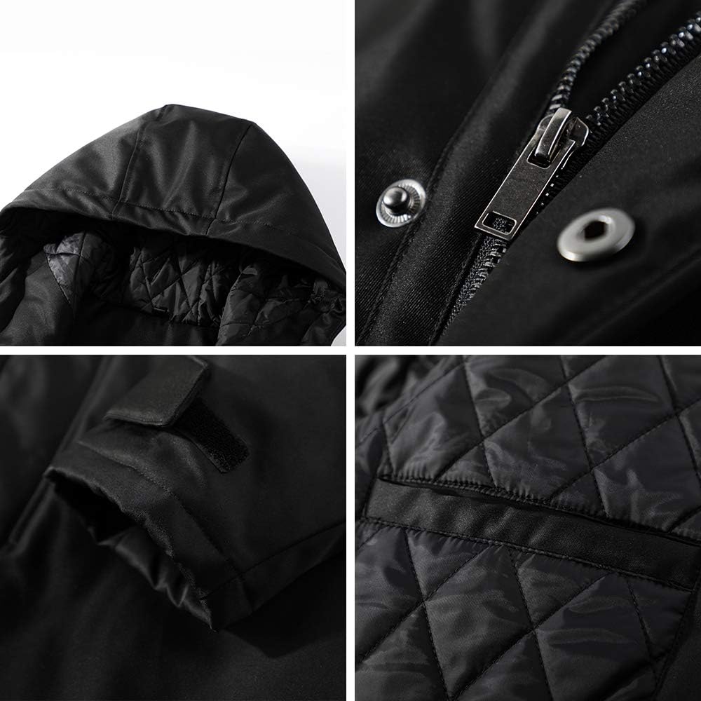 Pioneer Camp Men's Jackets Waterproof Windproof Outdoor Black Hooded Warm Long Parka Coats for Early Spring Fall Winter: Clothing