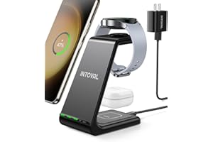 Intoval Wireless Charger,Wireless Charging Station for Samsung Galaxy Phone/Watch/Buds,Fit for Note 20/Note 10/S21/S20,Galaxy Watch 4/3,Active 2/1,Galaxy Buds/Pro/+/Live(S3,Black)