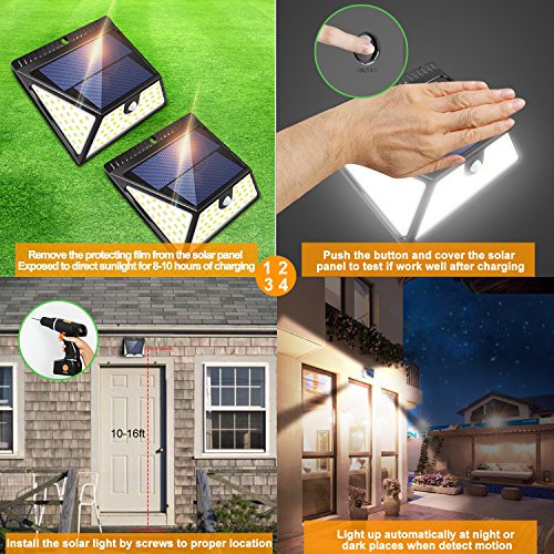 82 LEDs Solar Motion Sensor Lights Outdoor, ZOOKKI Super Bright Waterproof Solar Powered Wall Lights Outside, Wireless Security Lights Night Light for Garden Fence Deck Yard Garage Driveway-2 Pack