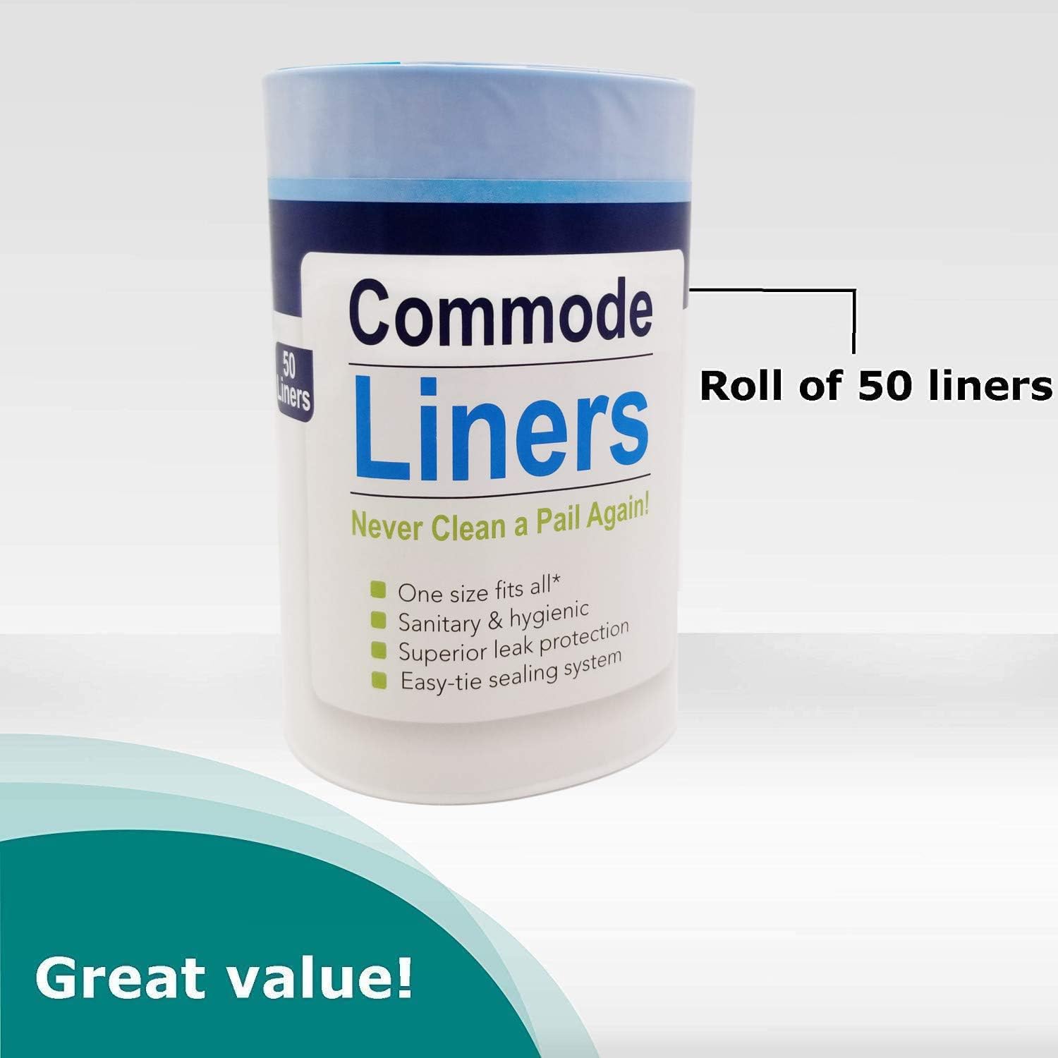 SaniCare Medical Grade Commode Liners - Pack of 50 Thick Disposable Commode Liners - Fits All Standard Bedside Commodes - Eliminates Odors - No Leaks - Never Clean A Commode Again: Health & Personal Care
