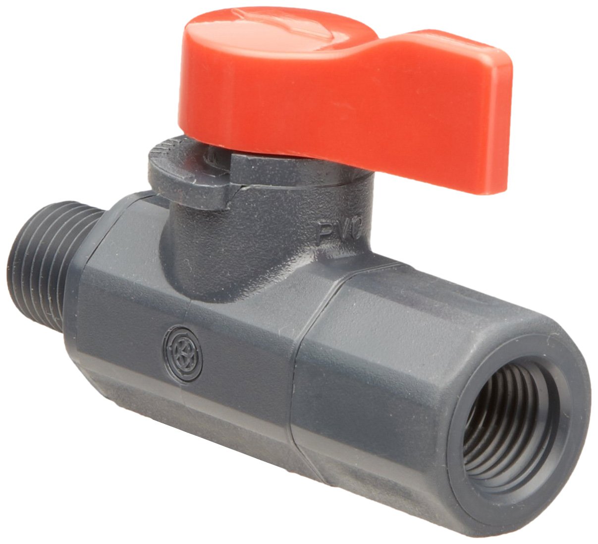 Asahi America 1080002 Labcock PVC Ball Valve, Inline, Unibody, Lever, 1