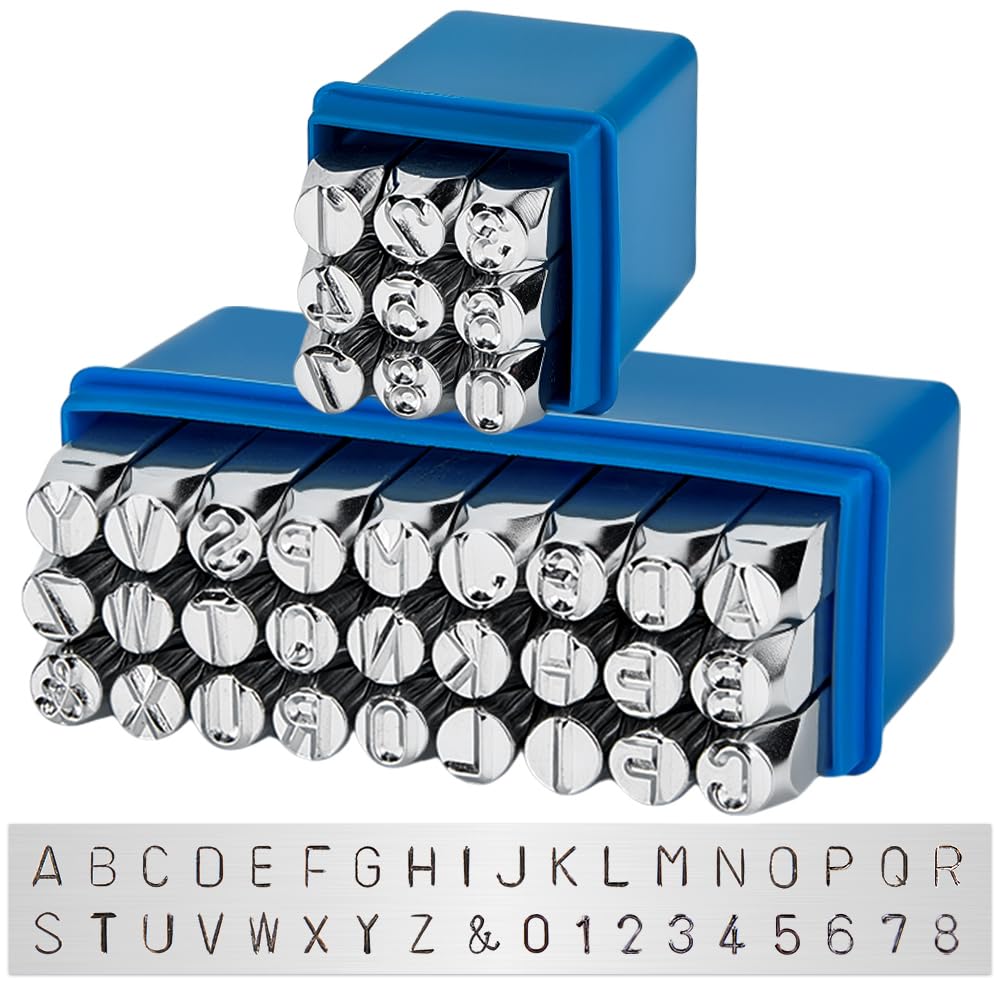BENECREAT 36 Pack 8mm Letter and Number Metal Punch Stamps Tool Case Hard Carbon Steel Stamping Tools for Jewelry Wood Stamping — image 1