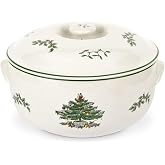 Spode Christmas Tree Round Covered Casserole Dish - 2.5 Qt | Festive Earthenware Baking &amp; Serving Dish with Lid for Casseroles &amp; Side Dishes, Oven, Microwave, Freezer &amp; Dishwasher Safe