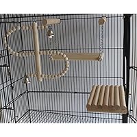 QBLEEV Natural Wood Bird Toys for Birdcage, Parrot Swing Ladder Stand Perch Platform Playground for Small and Medium Parrots Parakeet Conure Cockatiel Budgies Hamster Cage,